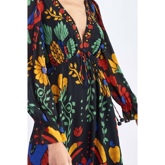 Farm Rio Georgette maxi floral long sleeved v neck dress size Petite Small - Picture 2 of 15
